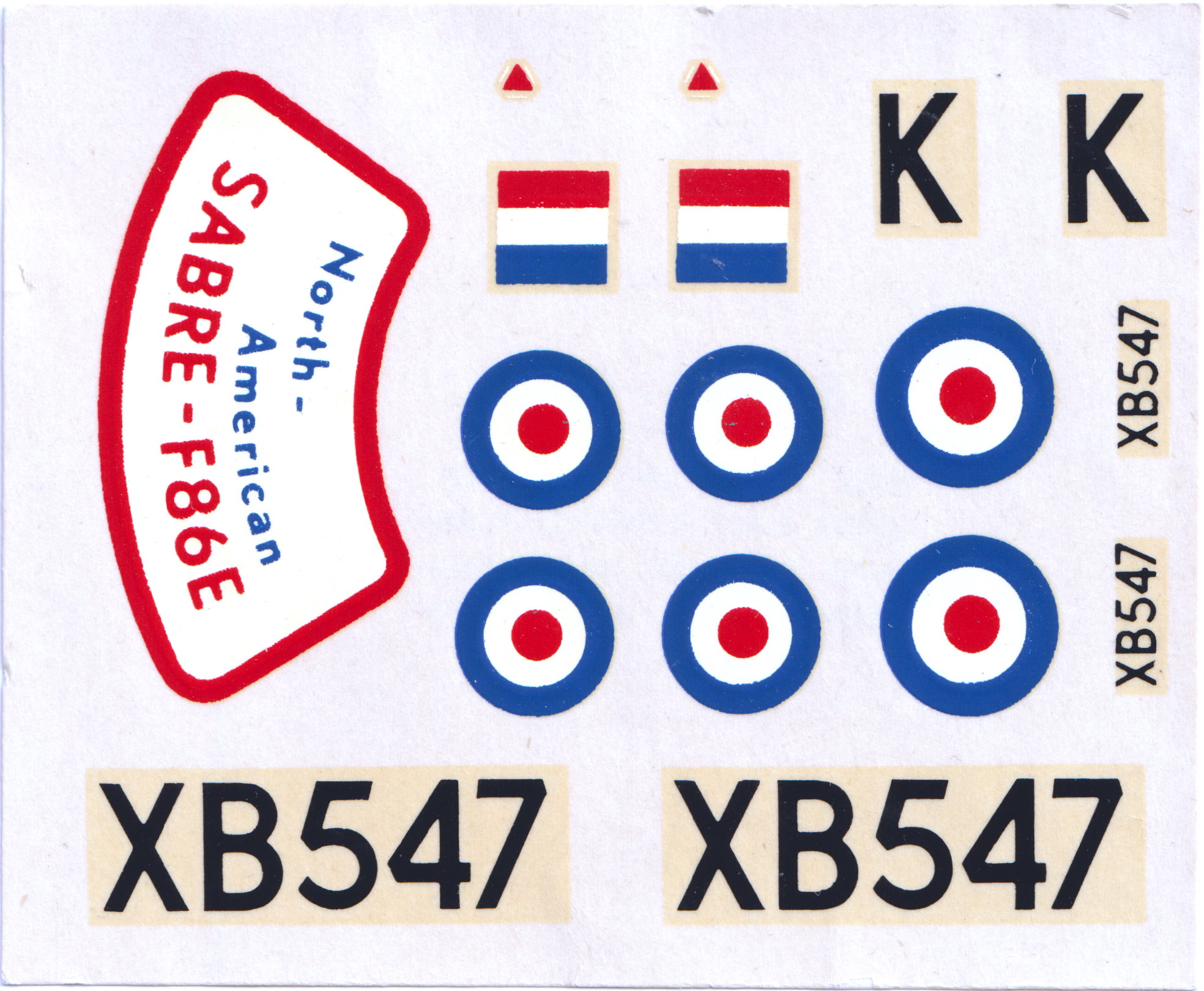 FROG 321P North American Sabre F-86E Swept Wing Jet Fighter, IMA, 1956, decal sheet